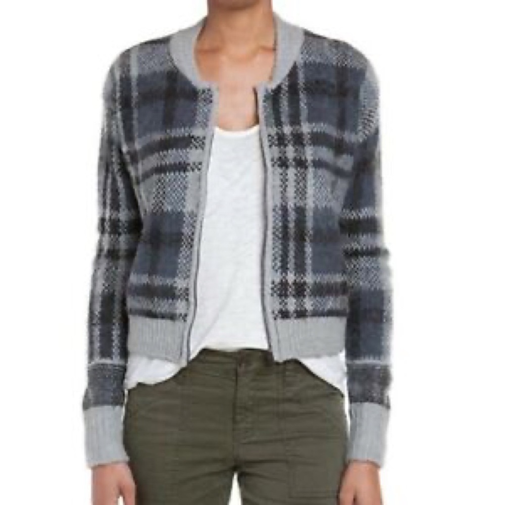 Free People Oh My Plaid Lined Full Zip Bomber Cardigan Sz Small